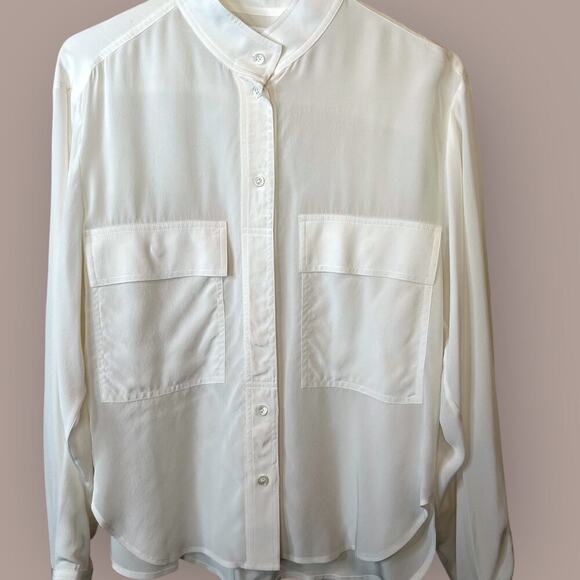 FRAME 100% Silk Clean Safari Shirt in Off White Women's Size Small - Picture 6 of 13
